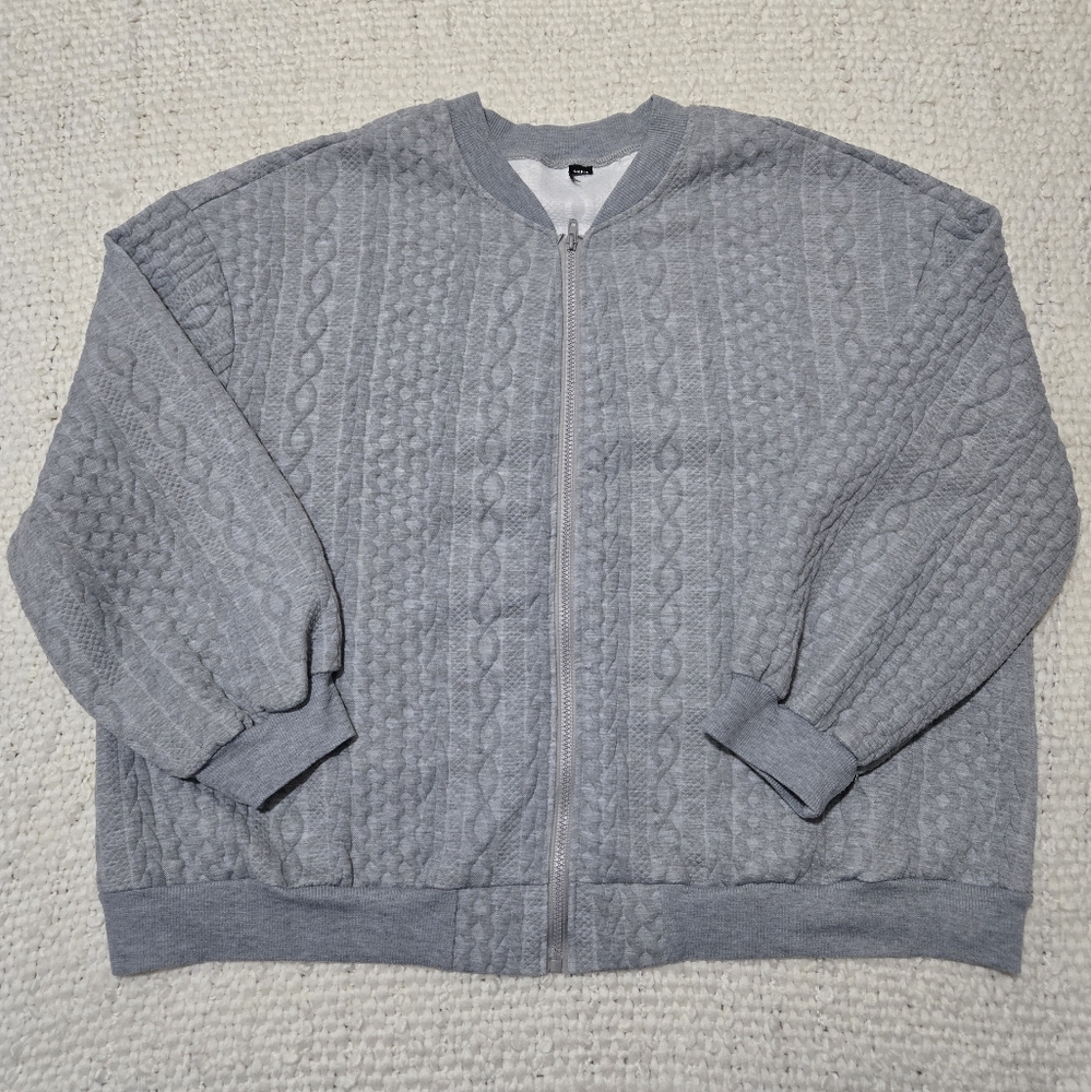 Cozy Gray Textured Zip-Up Sweater Bomber Jacket Size XXL - Picture 13 of 14